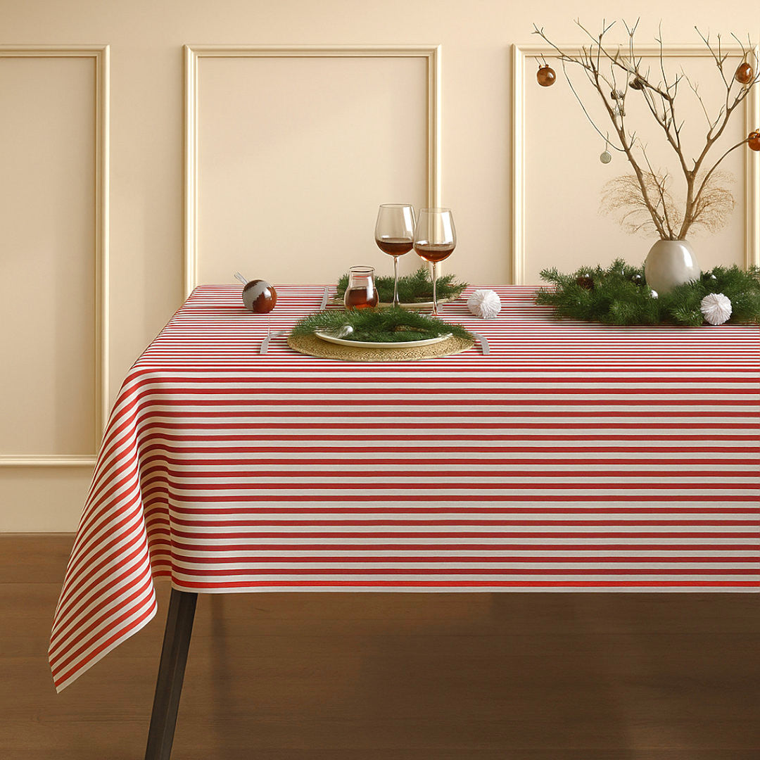 Juleduk Rød Strib linlook – akrylduk i linlook