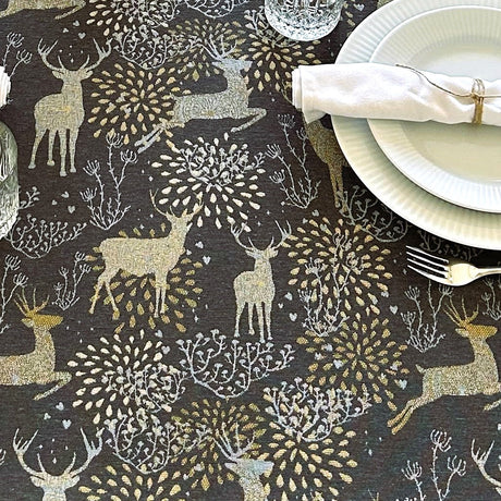 Juleduk Golden Reindeers – Akrylduk med reinsdyr i grått/gull