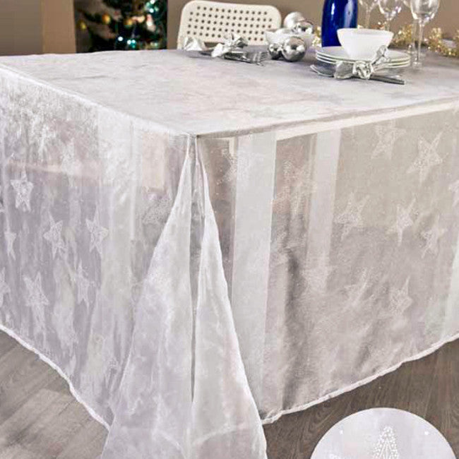 Karola juleduk i organza i fargen hvit