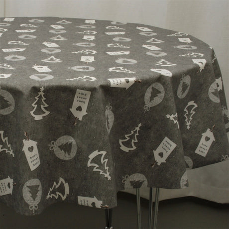 Rund juleduk, Home Sweet Home, grå - Akrylduk med julemotiver