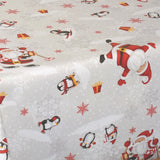 Nærbilde av Julefest på Sydpolen juleduk med pingviner og snøfnugg