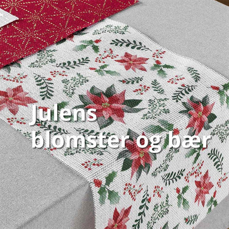Bordløper Jul – 35 x 140 cm – Julens blomster og bær