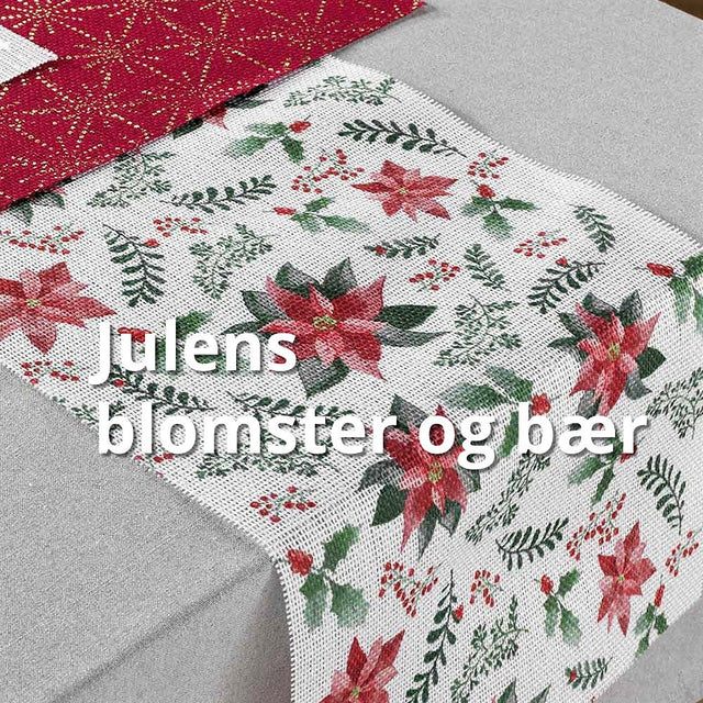 Bordløper Jul – 35 x 140 cm – Julens blomster og bær
