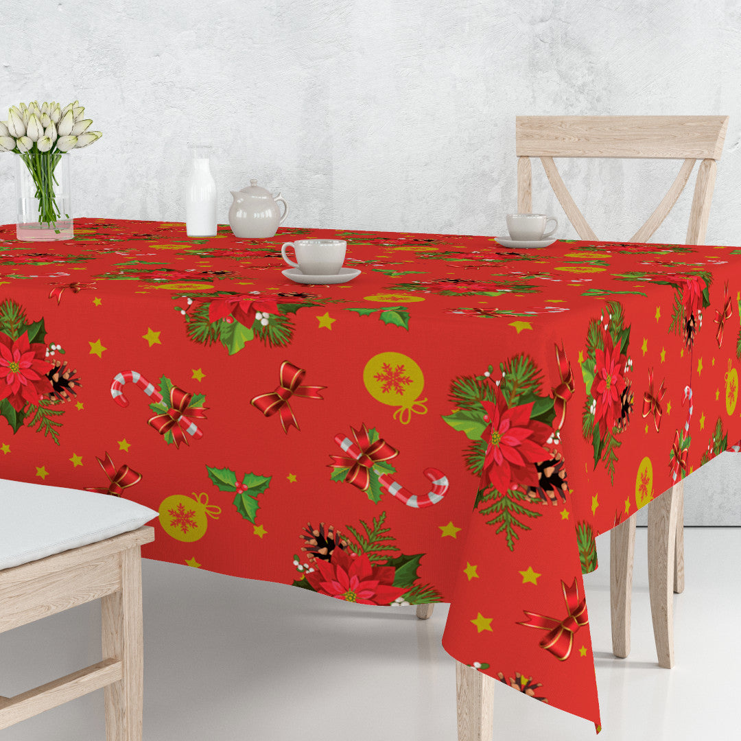 Julens Glød – voksduk med julestjerner i bordoppsett