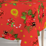 Nærbilde av hjørne på Julens Glød voksduk med julemotiver