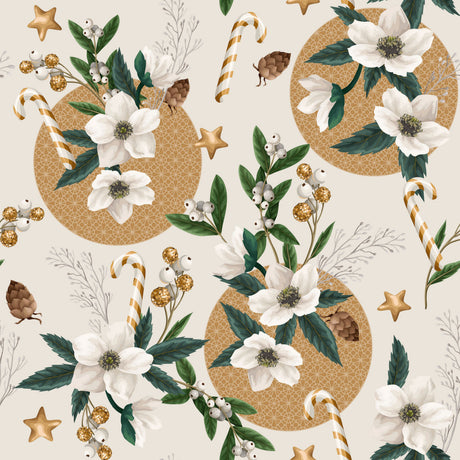 Julerosen Råhvit - Julevoksduk med hvite juleroser