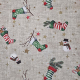 Julestrømper og snømenn - Juleduk i hørlook og akrylbelegg