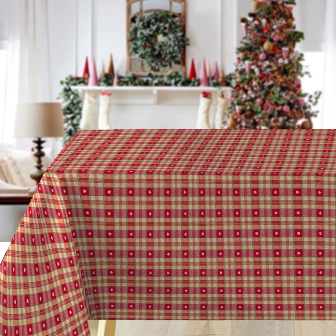 Julestemning Rutet – voksduk med røde ruter og hjerter i bordoppsett