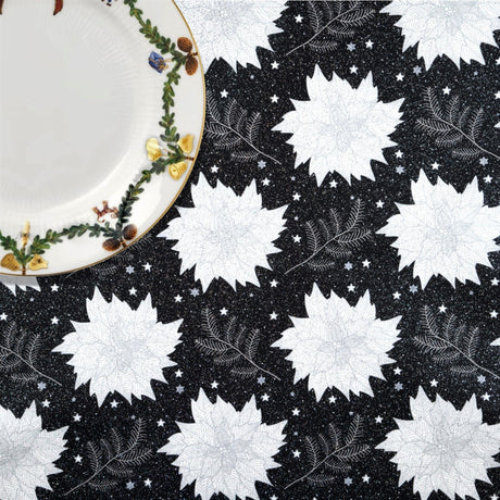 Julestjerne Sort - Juleakrylduk med julestjerner, gran og glitter