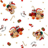 Nærbilde av julevoksduk med bamser og gaver