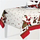 Julevoksduk med julenisser, snømenn og juletrær