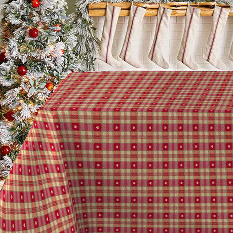 Hjerter i ruter rød, 160 cm bred julevoksduk på bord