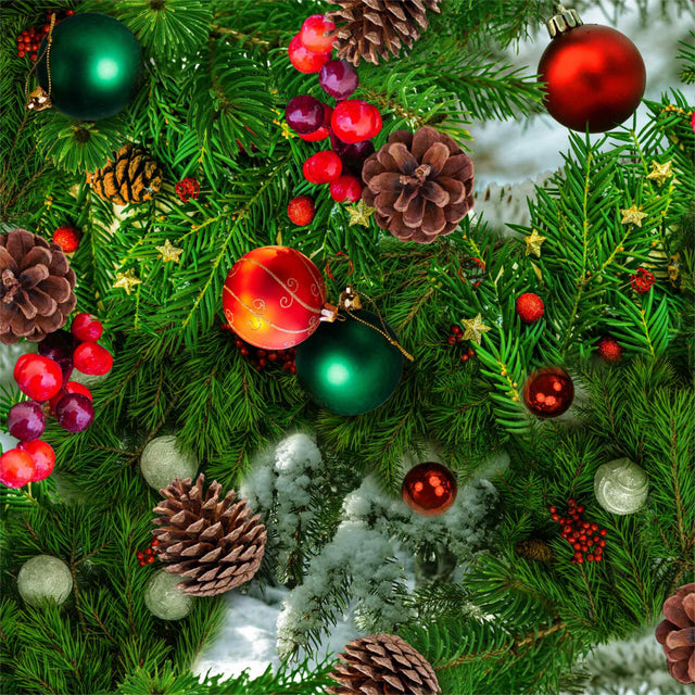 Flott julevoksduk med fargerik julepynt