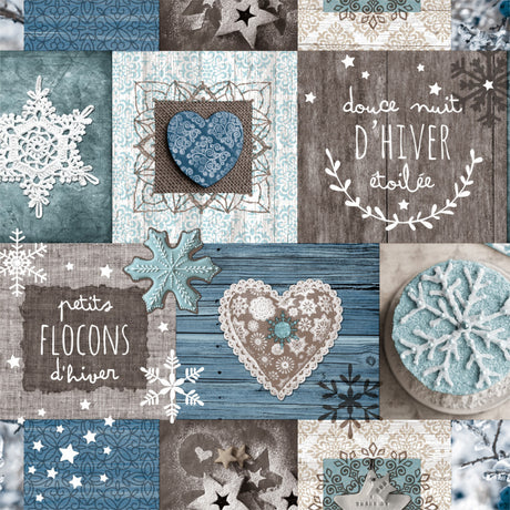 Julevoksduk Flocons – små snøfnugg – blå