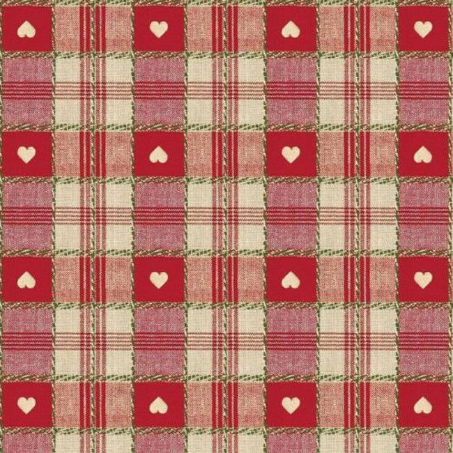 Julevoksduk, ekstra bred voksduk, Hjerter i ruter, rød 160 cm bred