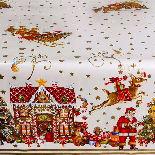 Julevoksduk - Jul i Kakehuset, hvit, 140 cm bred