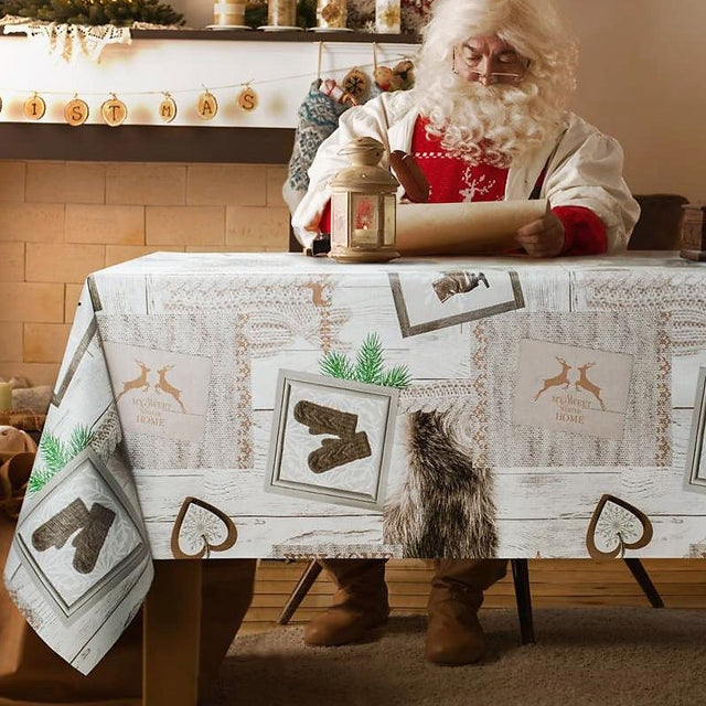 På skøyter i julen – Rund julevoksduk med strikk – Til bord Ø 60 – Ø 130 cm