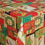 Julevoksduk med patchwork av julepynt i farger, hjørnebilde