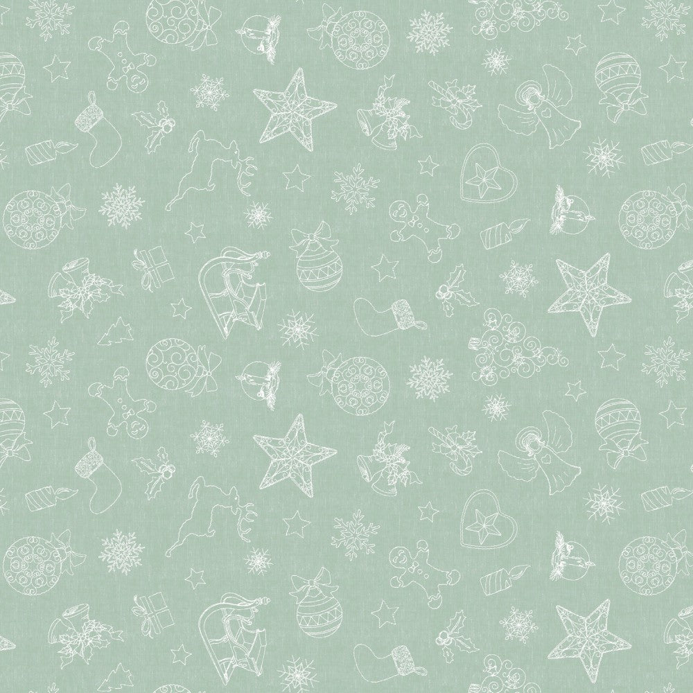 Smile Light Blue - Julevoksduk med vakre hvite strekillustrasjoner