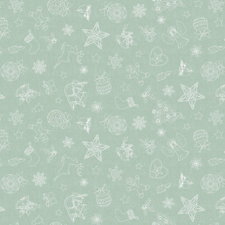 Smile Light Blue - Julevoksduk med vakre hvite strekillustrasjoner