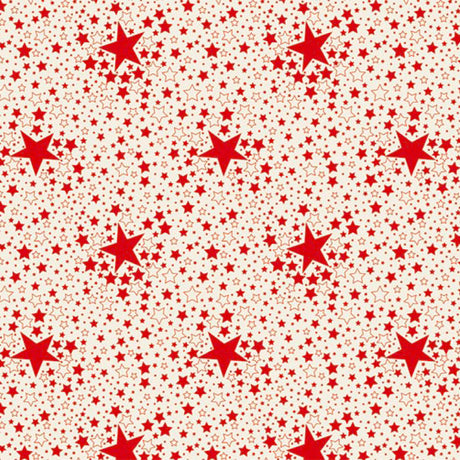 Stjernehimmel Rød – julevoksduk med røde stjerner på hvit bunn