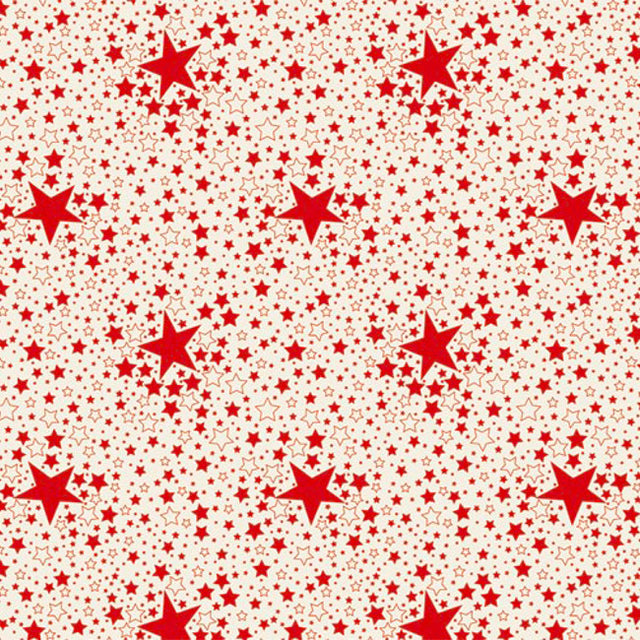 Stjernehimmel Rød – julevoksduk med røde stjerner på hvit bunn