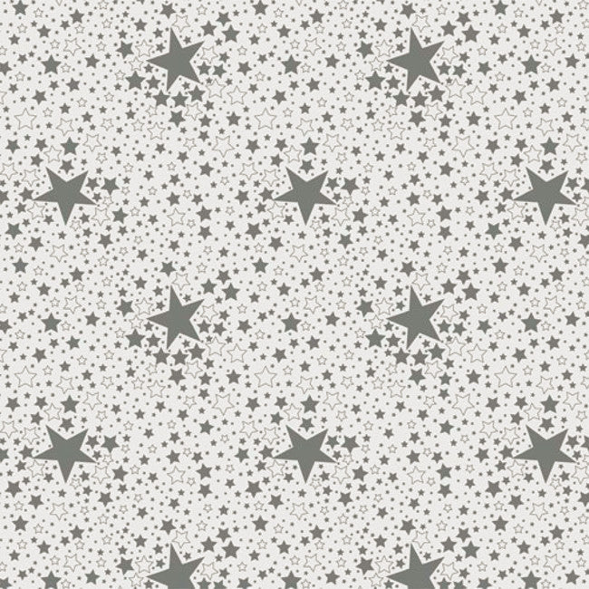 Stjernehimmel Sølv – julevoksduk med sølvstjerner på hvit bunn