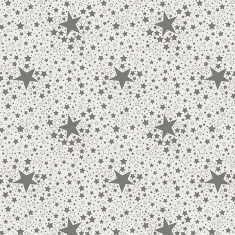 Stjernehimmel Sølv – julevoksduk med sølvstjerner på hvit bunn