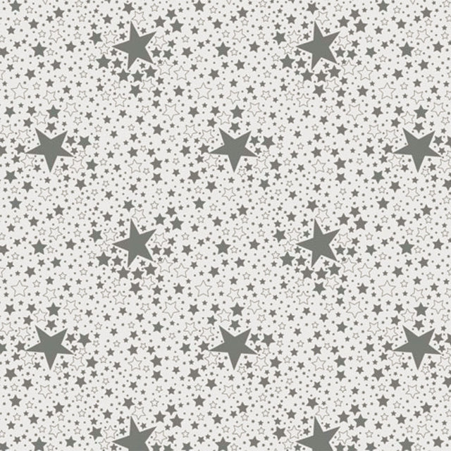 Stjernehimmel Sølv – julevoksduk med sølvstjerner på hvit bunn