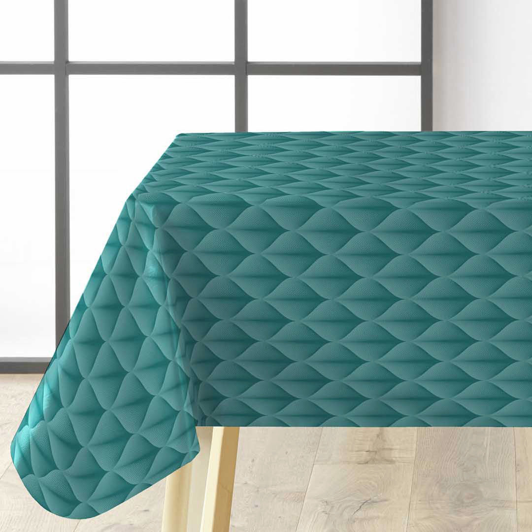 Kalini Luxury Blue – Voksduk med grafisk mønster i flott 3D-effekt, hjørne