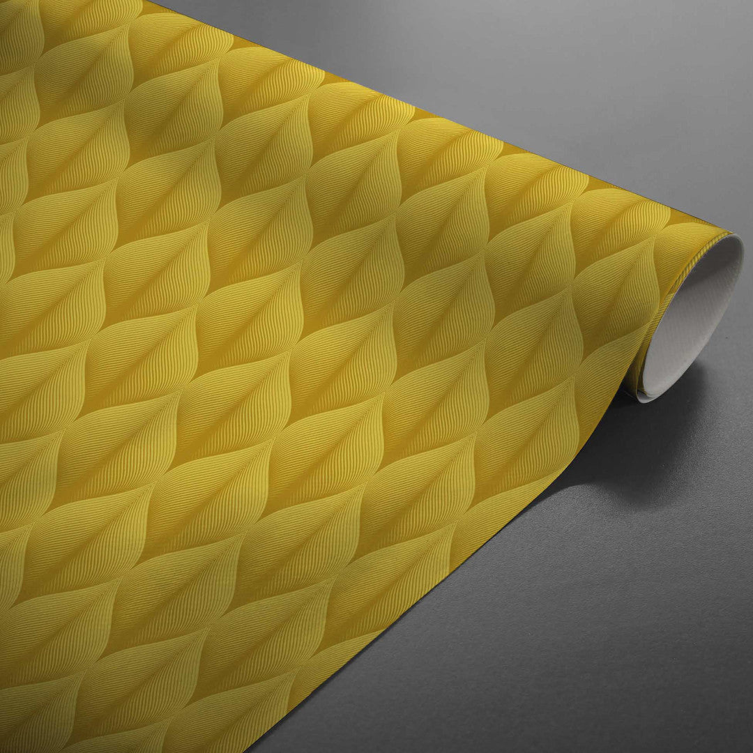 Kalini Luxury Yellow – Voksduk med grafisk mønster i flott 3D-effekt, rullet