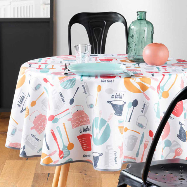 Kitchen Multico - Rund voksduk med kjøkkenredskaper, Ø 155 cm
