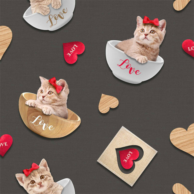 Kitty Antrasitt Fotoprint - Voksduk med søte kattunger