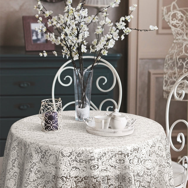 Aurora, gjennomsiktig voksduk, klar plastduk med blondemønster