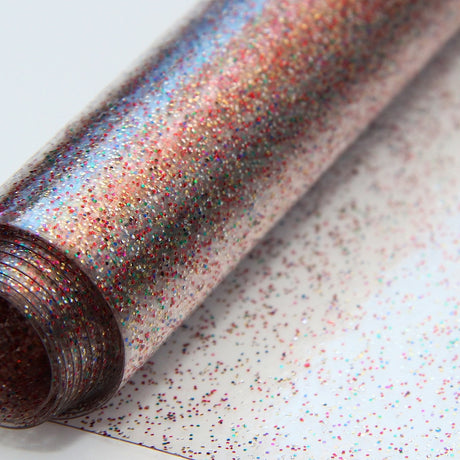 Klar plast Rainbow – Gjennomsiktig voksduk med glitter i mange farger