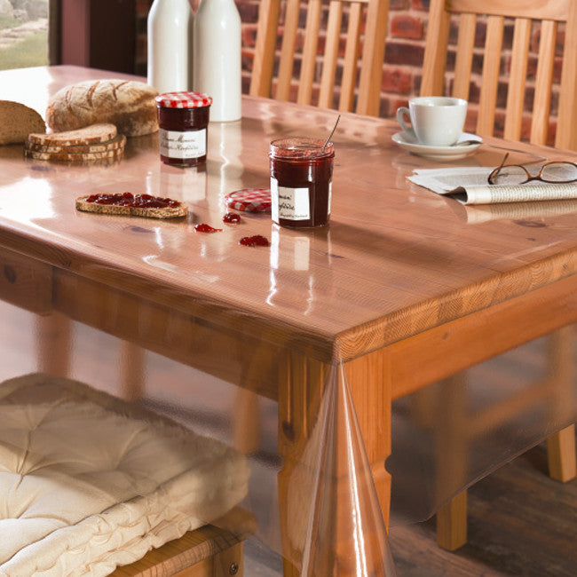 Klar plast voksduk, 0,3 mm tykk, 140 cm bred