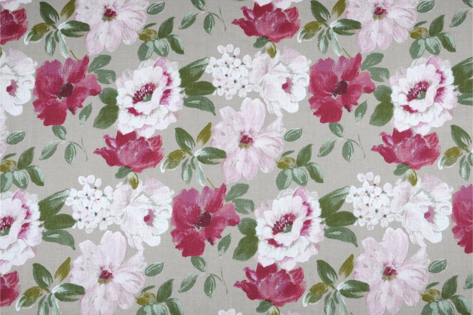 Louna - Akrylduk med vakre lyserøde blomster - 100 % lin