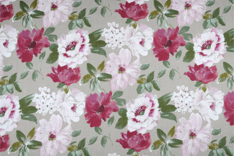 Louna - Akrylduk med vakre lyserøde blomster - 100 % lin