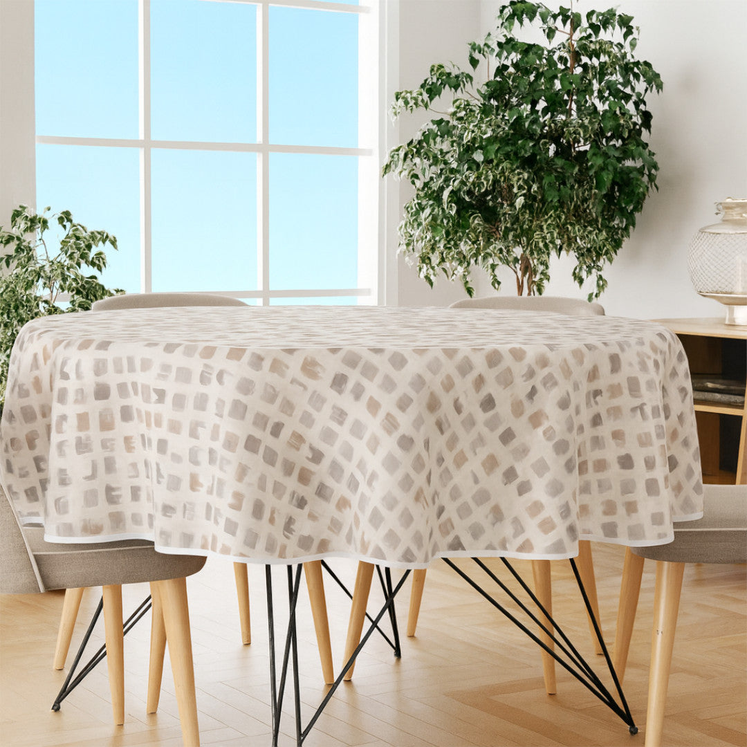 Leonor Beige - Rund voksduk med kantbånd Ø 180 cm, miljø