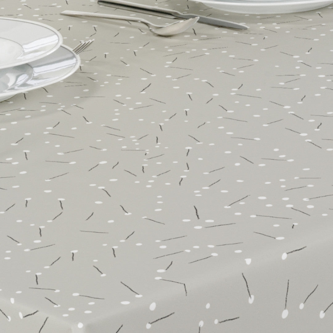 Light Me Up - 160 cm bred grå voksduk, strek og prikk