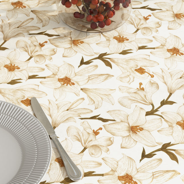 Nærbilde av Liljeflor Hvit/beige, akrylduk med liljer