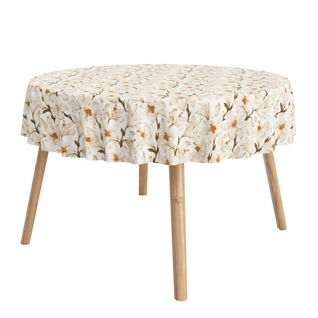 Liljeflor Hvit/beige – Rund akrylduk med antiskli og blomster