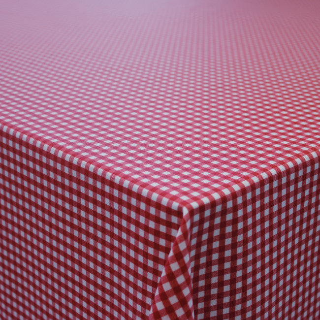 Rød og hvit rutete akrylduk på 140 cm