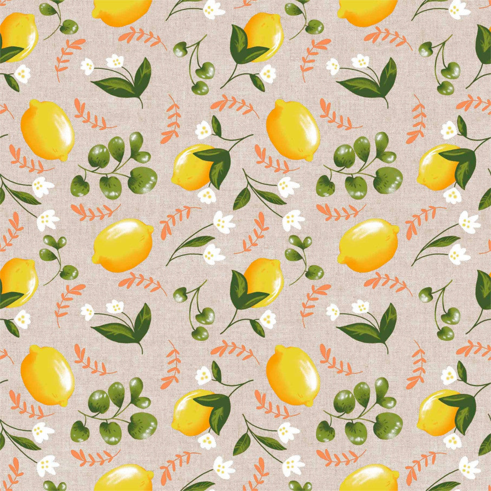 Lima Amarillo – Akrylduk i linlook med vakre gule sitroner