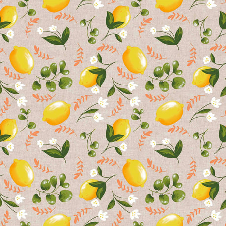 Lima Amarillo – Akrylduk i linlook med vakre gule sitroner