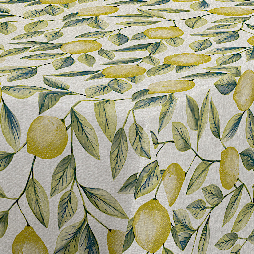Limones Green - Voksduk med sitronmønster og linlook, hjørne