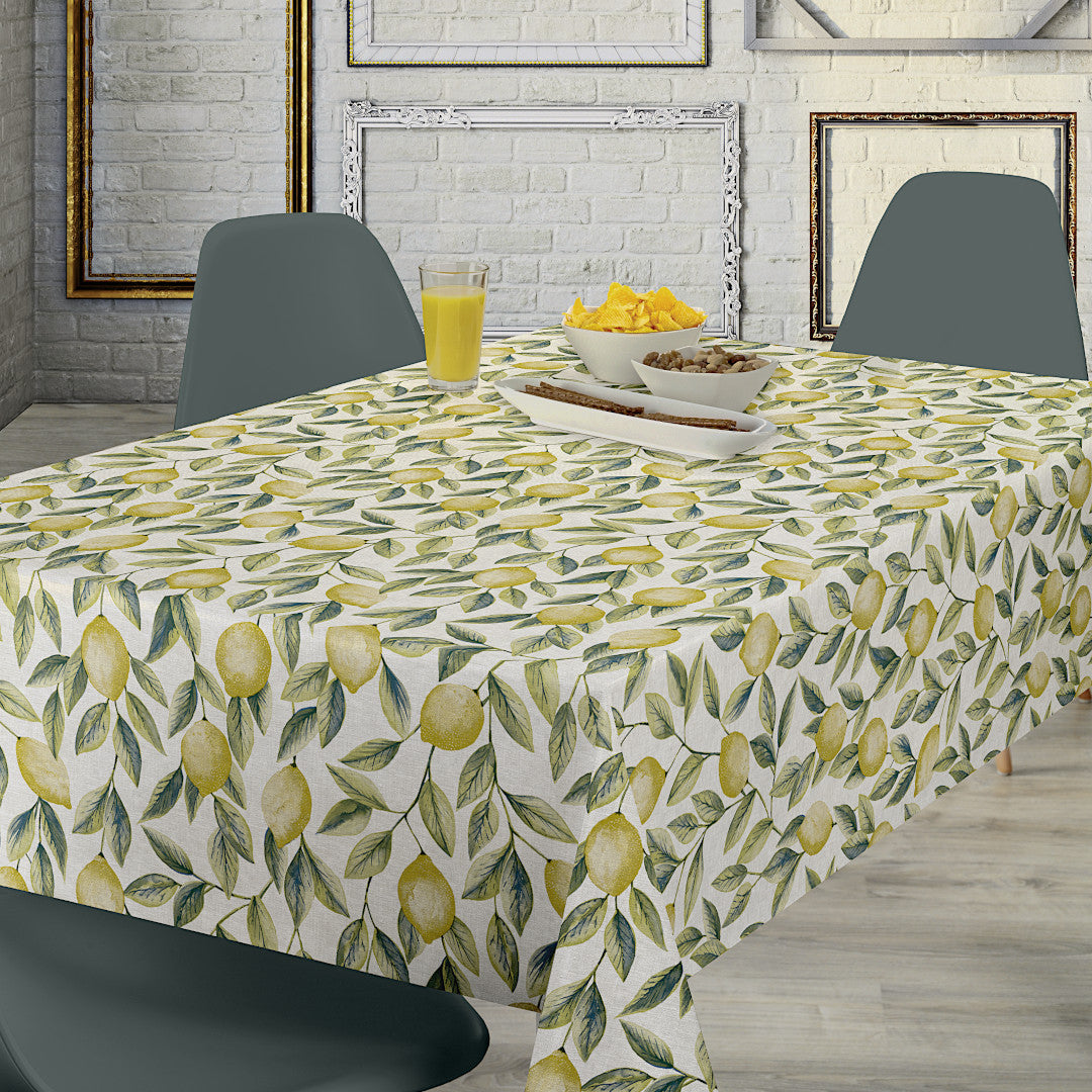 Limones Green - Voksduk med sitronmønster og linlook