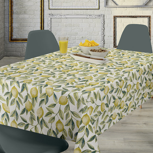 Limones Green - Voksduk med sitronmønster og linlook