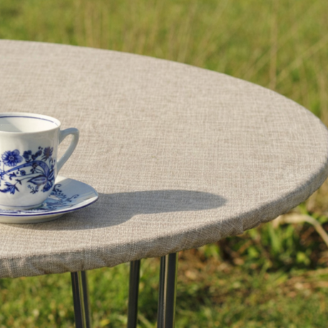 Linen Look Sand - Runde voksduker med strikk