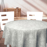 Live The Leaf Cotton Grey - Elegant 160 cm rund voksduk med hvite blader